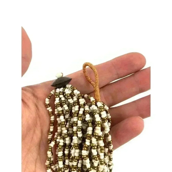 Multi Strand Layered White Gold Seed Bead Statement Necklace 18" - Picture 3 of 6